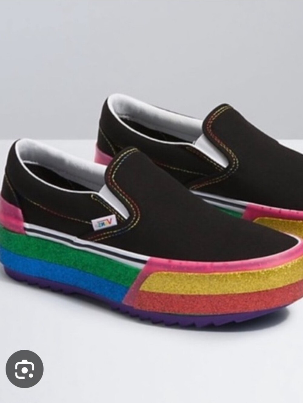 Vans Stacked Rainbow Sparkle Platform Slip On Sneakers Size 5.5 Clowncore